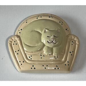 Vintage 90s Refrigerator Magnet Clay Art Sleeping Cat Fridge 1991